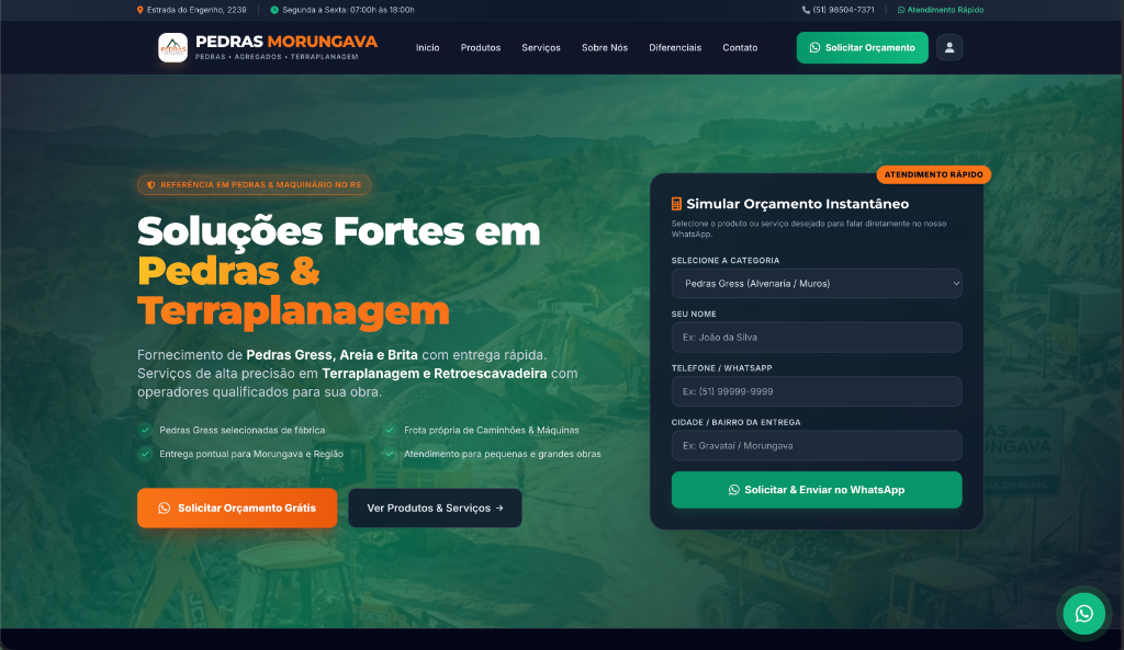 Pedras Morungava - Plataforma Institucional & ERP Operacional - Interface Pública